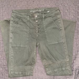 Army Green Buttoned Soft Jeggings